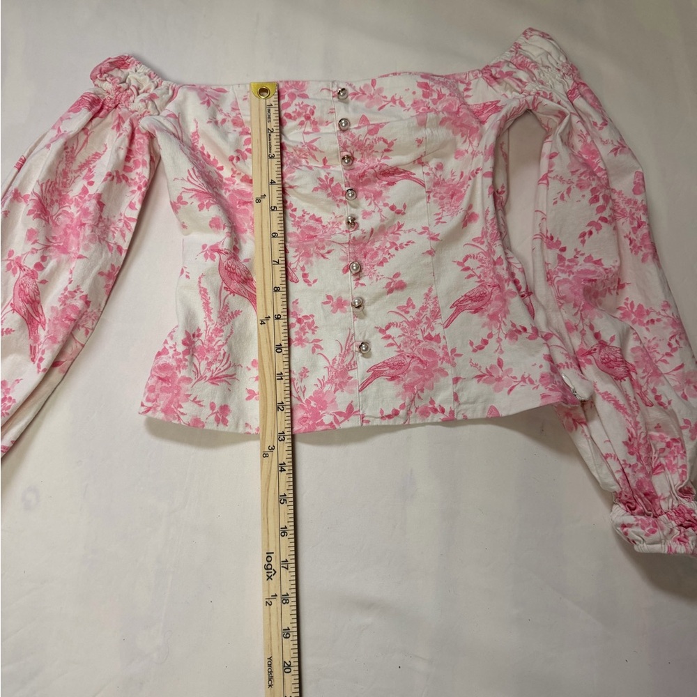 MAJORELLE Off-Shoulder Pink Floral Button Front Top - Picture 9 of 12